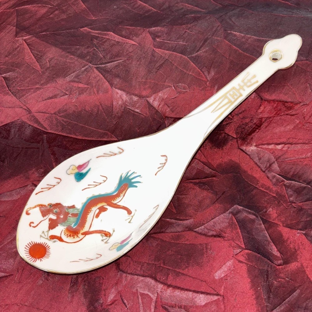Vintage Red Dragon China Hand Painted Porcelain Large Spoon Gold Trim TM 839569